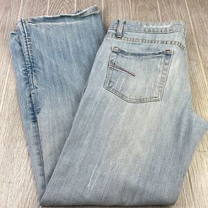 Picasso Jeans.  Light wash distressed straight leg jeans. Juniors Size 9